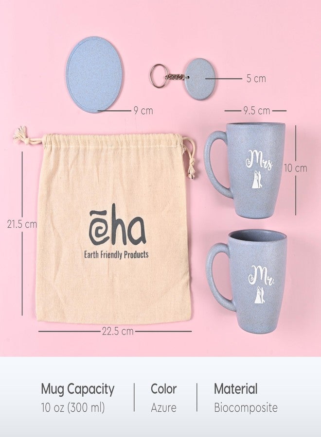 Eha Earth-Friendly Mr & Mrs Classic Coffee Mugs for Couple | Best Wedding Gift | Couple Gifts for Wedding| Gifts for Women | Set of 2 | 300 ml | Coffee Mug | Made with Rice Husk| Azure - Image 3
